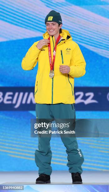 Silver medallist, Scotty James of Team Australia celebrates during the Men's Snowboard Halfpipe medal ceremony on Day 7 of the Beijing 2022 Winter...