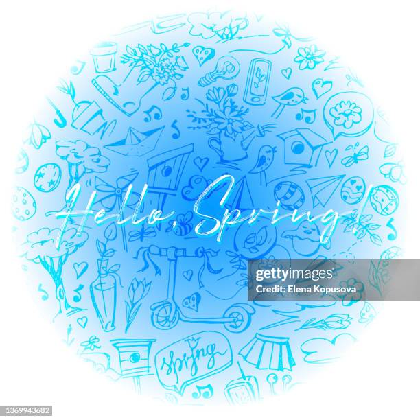 hello, spring! colored spring drawings by hand on a neutral pastel background. graphic vector illustration in eps 10 format. - long grass stock illustrations