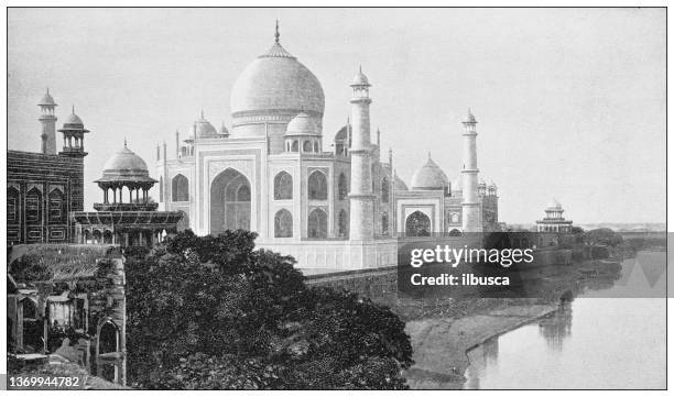 ilustraciones, imágenes clip art, dibujos animados e iconos de stock de fotografías de viaje antiguas de la india: taj mahal - uttar pradesh