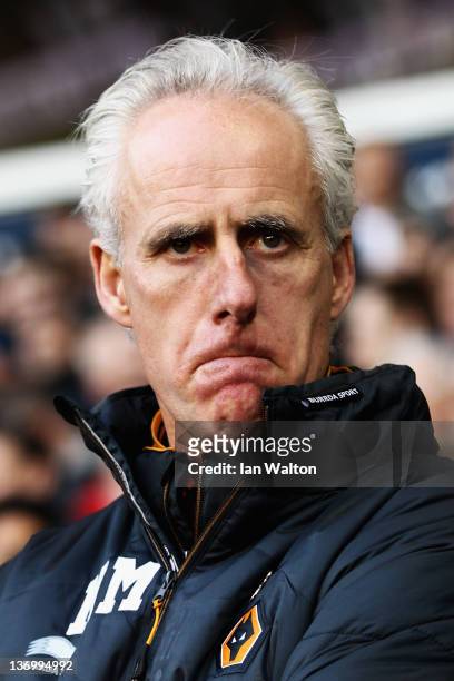 Mick McCarthy the Wolves manager looks on during the Barclays Premier League match between Tottenham Hotspur and Wolverhampton Wanderers at White...
