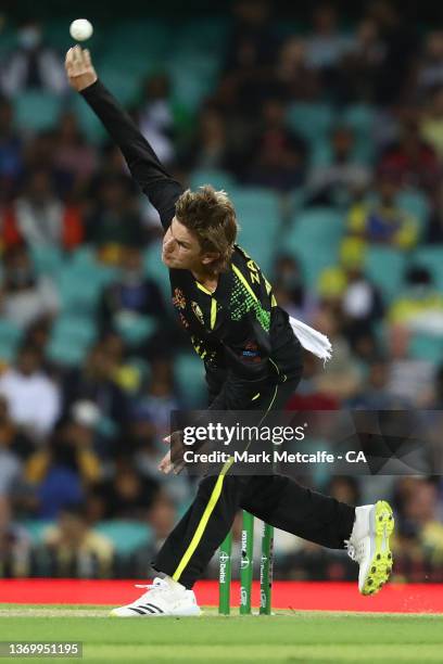 Adam Zampa of Australia bowls during game one in the T20 International series between Australia and Sri Lanka at Sydney Cricket Ground on February...