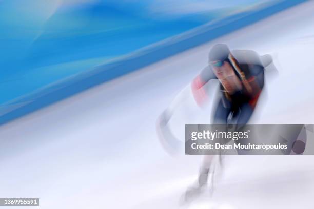 Patrick Beckert of Team Germany skates during the Men's 10000m on day seven of the Beijing 2022 Winter Olympic Games at National Speed Skating Oval...