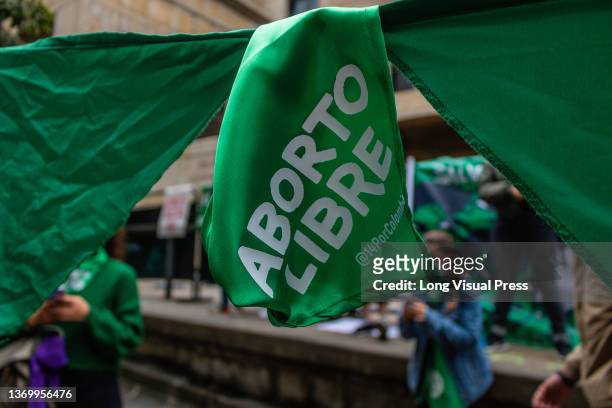 Pro-Choice feminist movements demonstrate in the outskirts of the Constitutional Court, at the Justice Palace in support of the decriminalization of...