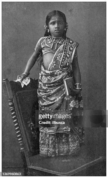 antique travel photographs of india: princess girl - princess stock illustrations