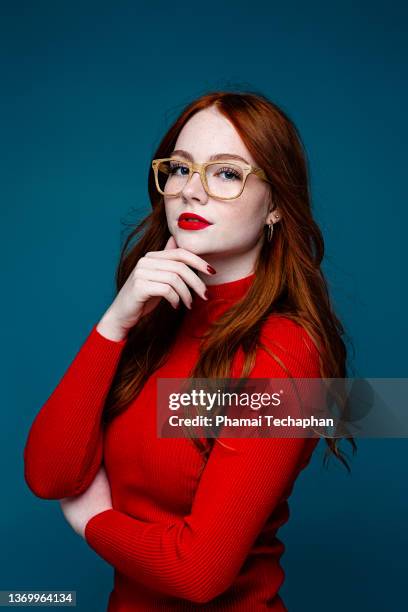 confident and beautiful - red spectacles stock pictures, royalty-free photos & images