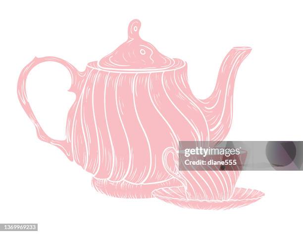 teapot and teacup silhouette on a transparent background - teapot stock illustrations