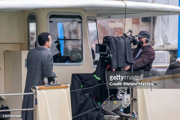Irish actor Andrew Scott is seen during the filming of the TV series "Ripley" on February 11, 2022 in Venice, Italy.