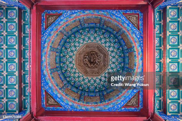 the roof of the pavilion in beihai park - chinese decoration stock pictures, royalty-free photos & images