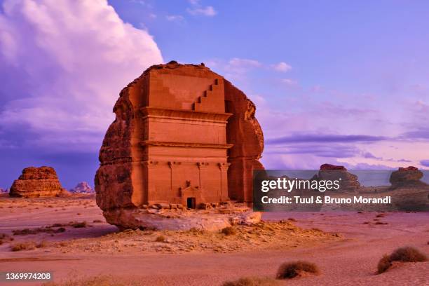 saudi arabia, alula nabatean tomb - middle east landscape stock pictures, royalty-free photos & images