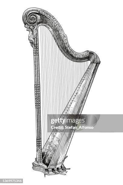 ilustrações de stock, clip art, desenhos animados e ícones de vector drawing of a harp - harpa