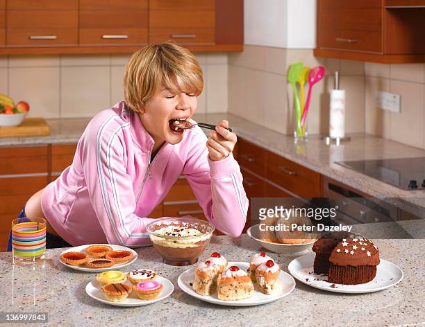 bulimic binge eating - trifle stock pictures, royalty-free photos & images