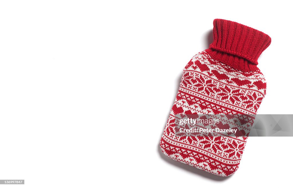 Winter hot water bottle with hearts