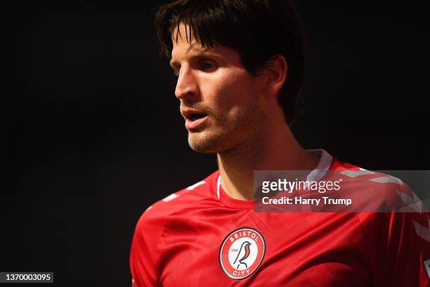 Timm Klose of Bristol City looks on during the Sky Bet Championship match between Bristol City and Reading at Ashton Gate on February 09, 2022 in...