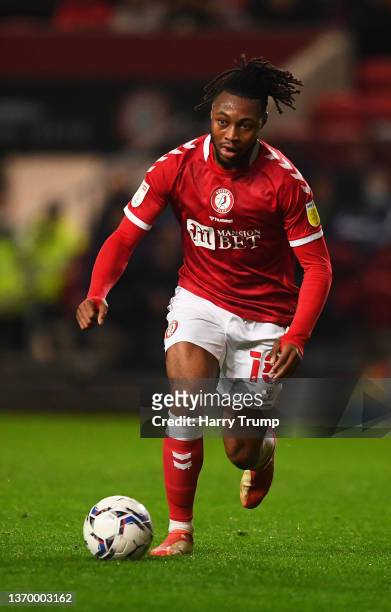 Antoine Semenyo of Bristol City runs with the ball during the Sky Bet Championship match between Bristol City and Reading at Ashton Gate on February...