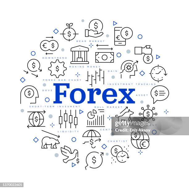 stockillustraties, clipart, cartoons en iconen met forex concept. vector design with icons and keywords. - wisselkantoor