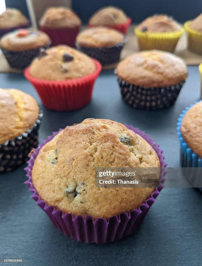 Close-up on a blueberry muffin