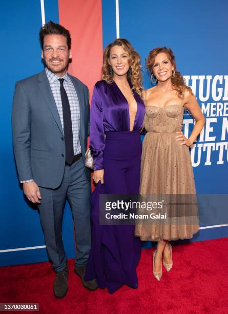 Bart Johnson, Blake Lively and Robyn Lively attend the opening night of "The Music Man" on Broadway at Winter Garden Theatre on February 10, 2022 in...
