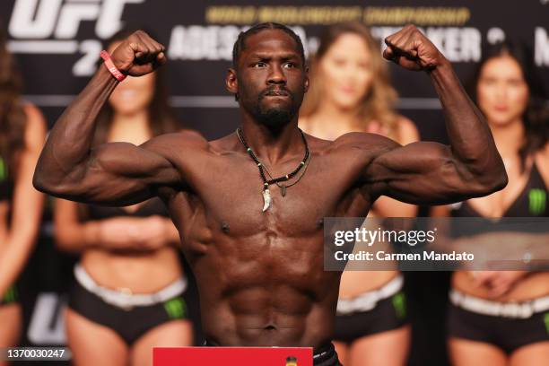 Jared Cannonier weighs in prior to UFC 271 at Toyota Center on February 11, 2022 in Houston, Texas.