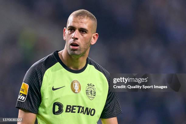 Islam Slimani of Sporting CP looks on during the Liga Portugal Bwin match between FC Porto and Sporting CP at Estadio do Dragao on February 11, 2022...