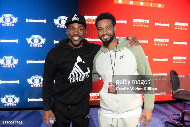 Former NFL player Patrick Peterson and Darius Slay of the Philadelphia Eagles attend day 3 of SiriusXM At Super Bowl LVI on February 11, 2022 in Los...