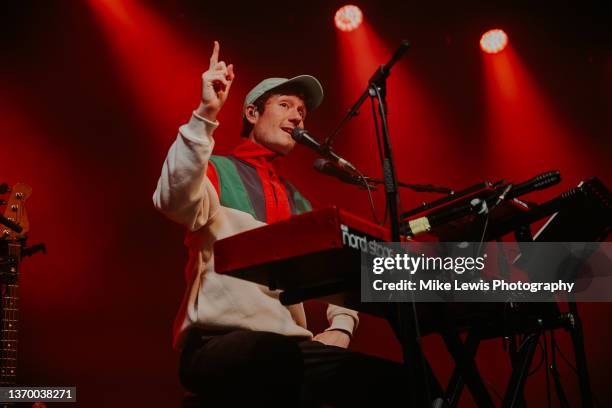 Dan Smith of Bastille performs on stage for an intimate show at Marble Factory on the day their album 'Give Me the Future' went to Number 1 in the UK...