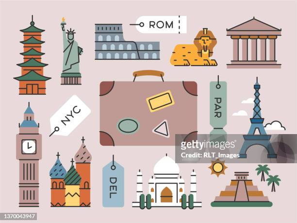 ilustrações de stock, clip art, desenhos animados e ícones de world travel & landmarks—brightline series - torre eiffel
