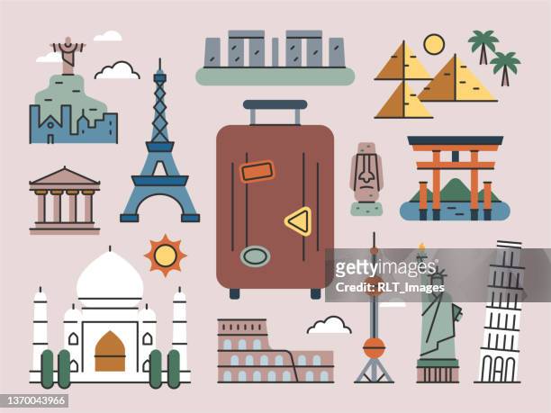 stockillustraties, clipart, cartoons en iconen met world travel & landmarks—brightline series - unesco werelderfgoed