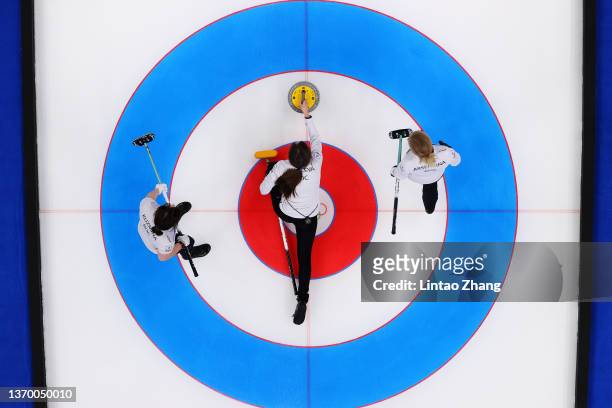 Alina Kovaleva of Team ROC competes against Team Korea during the Women's Round Robin Curling Session on Day 8 of the Beijing 2022 Winter Olympic...