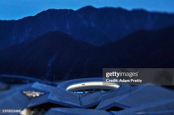 Yooran Kim of Team Korea slides during Women's Monobob training on day seven of Beijing 2022 Winter Olympic Games at National Sliding Centre on...