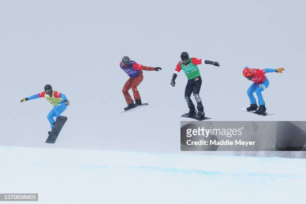 Lorenzo Sommariva of Team Italy, Eliot Grondin of Team Canada, Nick Baumgartner of Team United States and Omar Visintin of Team Italy compete during...