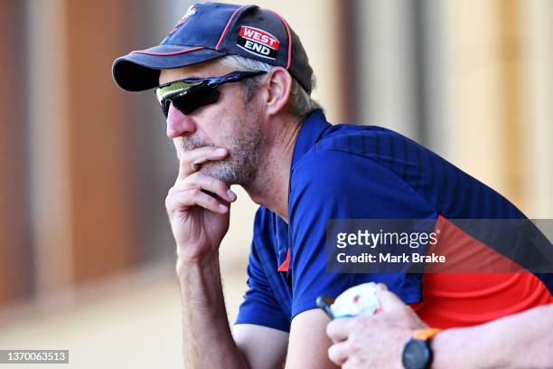 Jason Gillespie coach of the Redbacks watches during day four of the Sheffield Shield match between South Australia and Victoria at Adelaide Oval, on...