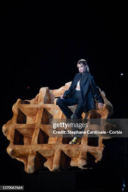 Singer Angele Van Laeken aka Angele performs on stage during the 37th Victoires de la Musique at La Seine Musicale on February 11, 2022 in...