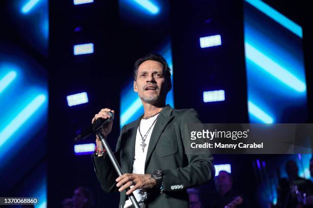 Marc Anthony performs on stage at Madison Square Garden on February 11, 2022 in New York City.