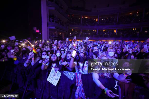 Fans watch Louis Tomlinson perform at Hammerstein Ballroom on February 11, 2022 in New York City.