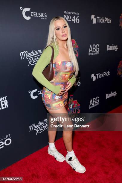 Tana Mongeau attends Shaq’s Fun House presented by FTX at Shrine Auditorium and Expo Hall on February 11, 2022 in Los Angeles, California.