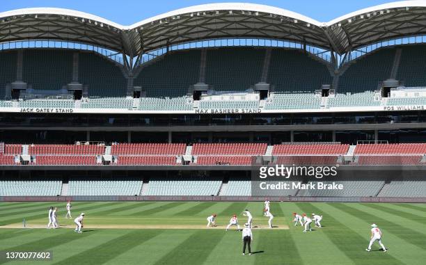 GGneral view during day four of the Sheffield Shield match between South Australia and Victoria at Adelaide Oval, on February 12 in Adelaide,...