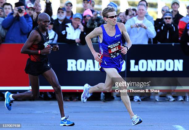 Ryan Hall and Abdi Abdirahman compete in the U.S. Marathon Olympic Trials January 14, 2012 in Houston, Texas.