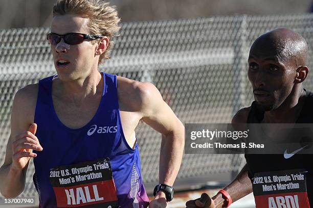 Ryan Hall and Abdi Abdirahman compete in the U.S. Marathon Olympic Trials January 14, 2012 in Houston, Texas.