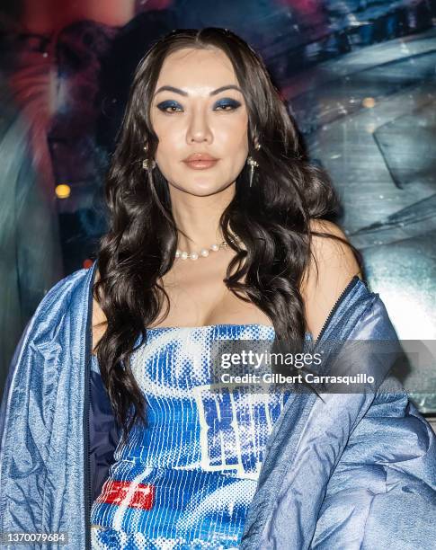 Jessica Wang is seen arriving to the opening of DIESEL flagship store in SOHO during New York Fashion Week on February 11, 2022 in New York City.