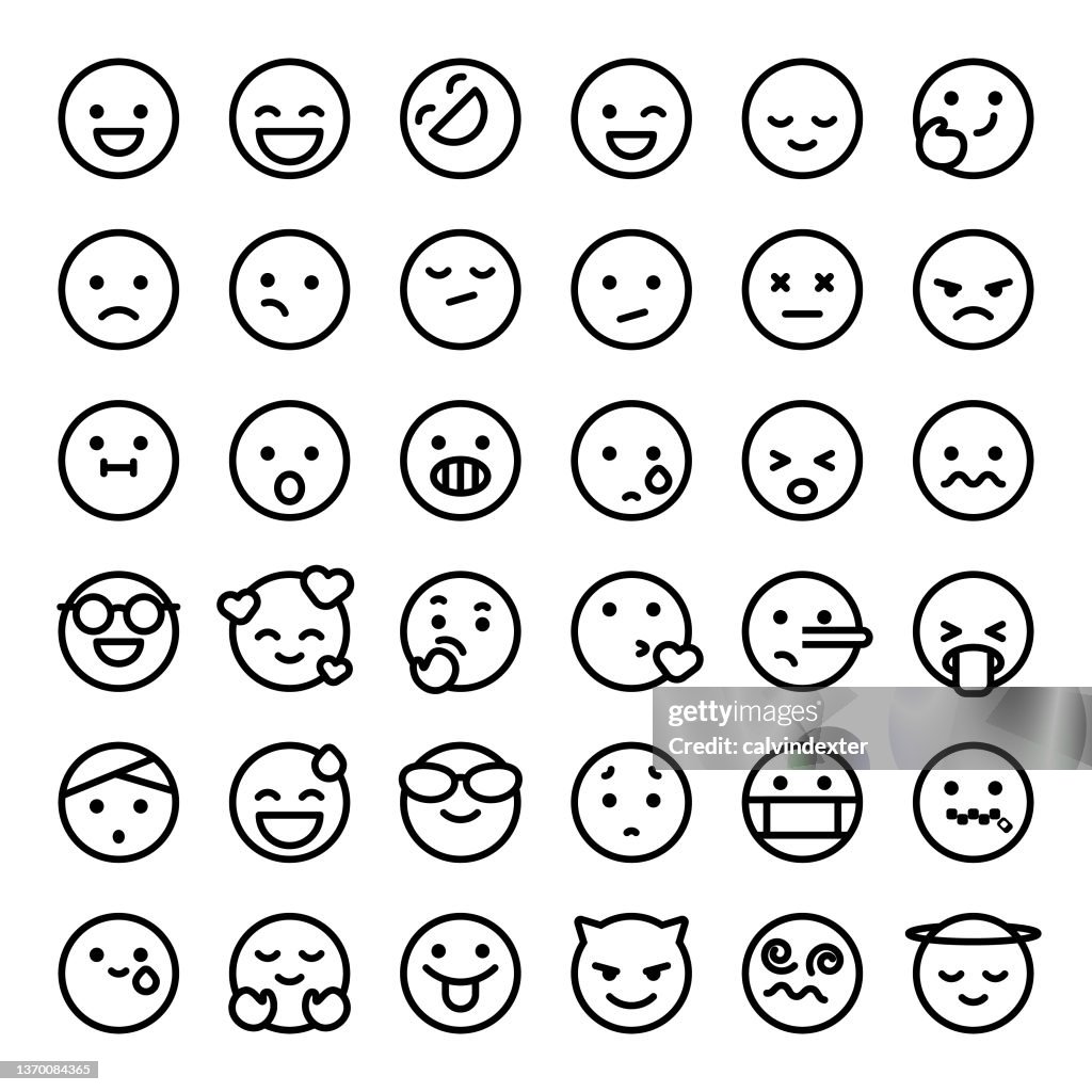 Emoticons line art essential collection editable strokes