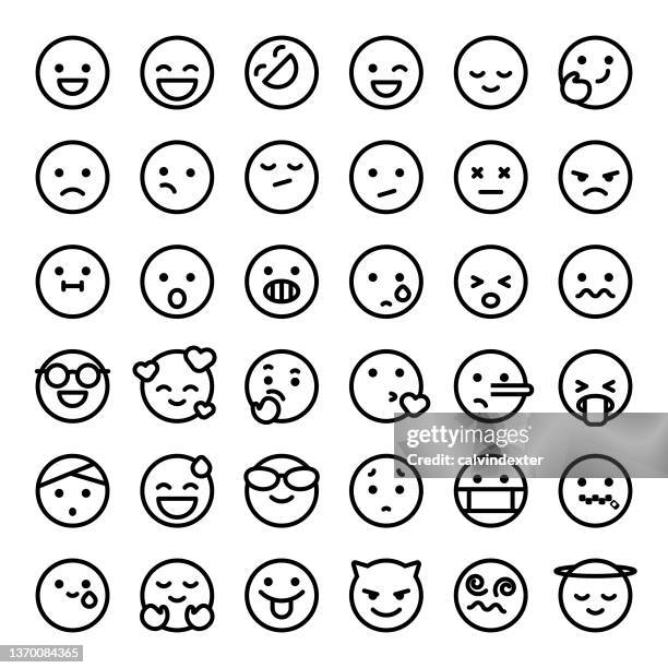 emoticons line art essential collection editable strokes - emojis stock illustrations