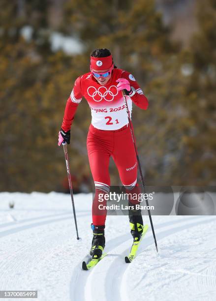 Yulia Stupak of Team ROC competes during the Women's Cross-Country 4x5km Relay on Day 8 of the Beijing 2022 Winter Olympics at The National...