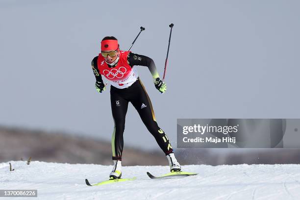 Katherine Sauerbrey of Team Germany competes during the Women's Cross-Country 4x5km Relay on Day 8 of the Beijing 2022 Winter Olympics at The...