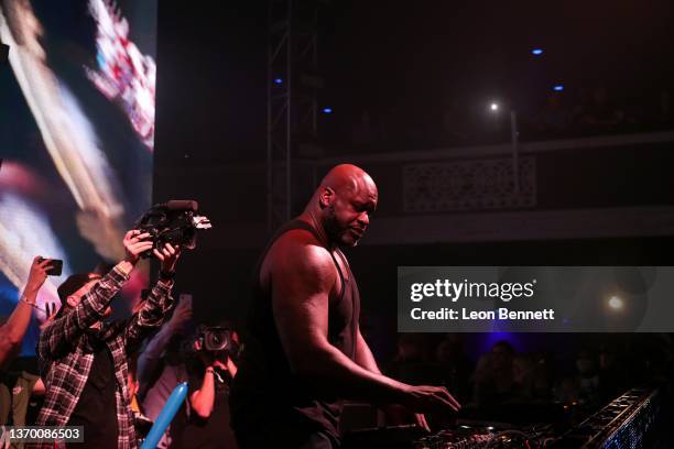 Shaquille O'Neal aka DJ Diesel performs onstage during Shaq’s Fun House presented by FTX at Shrine Auditorium and Expo Hall on February 11, 2022 in...