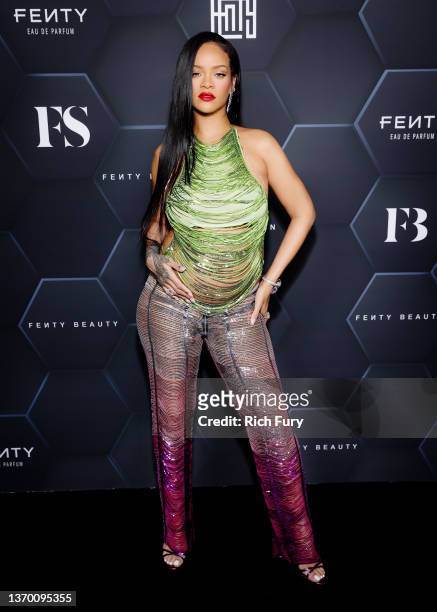 Rihanna celebrates Fenty Beauty & Fenty Skin at Goya Studios on February 11, 2022 in Los Angeles, California.