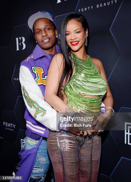 Rocky and Rihanna celebrate Fenty Beauty & Fenty Skin at Goya Studios on February 11, 2022 in Los Angeles, California.