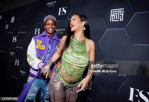 Rocky and Rihanna celebrate Fenty Beauty & Fenty Skin at Goya Studios on February 11, 2022 in Los Angeles, California.