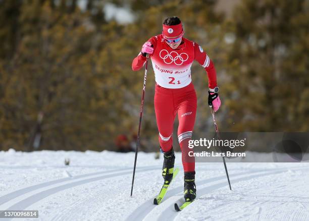 Yulia Stupak of Team ROC competes during the Women's Cross-Country 4x5km Relay on Day 8 of the Beijing 2022 Winter Olympics at The National...