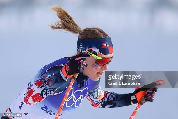 Ragnhild Haga of Team Norway competes during the Women's Cross-Country 4x5km Relay on Day 8 of the Beijing 2022 Winter Olympics at The National...
