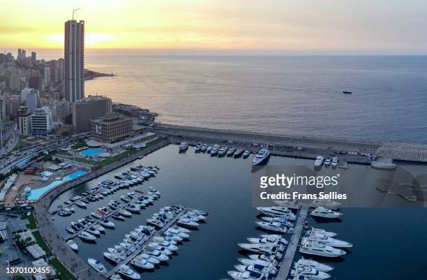 marina at zaitunay bay, beirut, lebanon - beirut aerial stock pictures, royalty-free photos & images